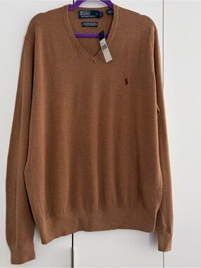 Polo by Ralph Lauren Men's V-Neck Sweater - Caramel Cotton/Cashmere Blend